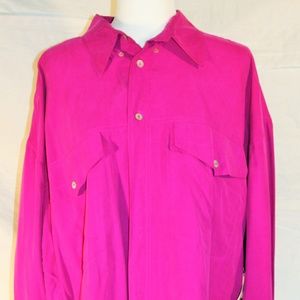 Magenta long sleeve silk button-up shirt, XL